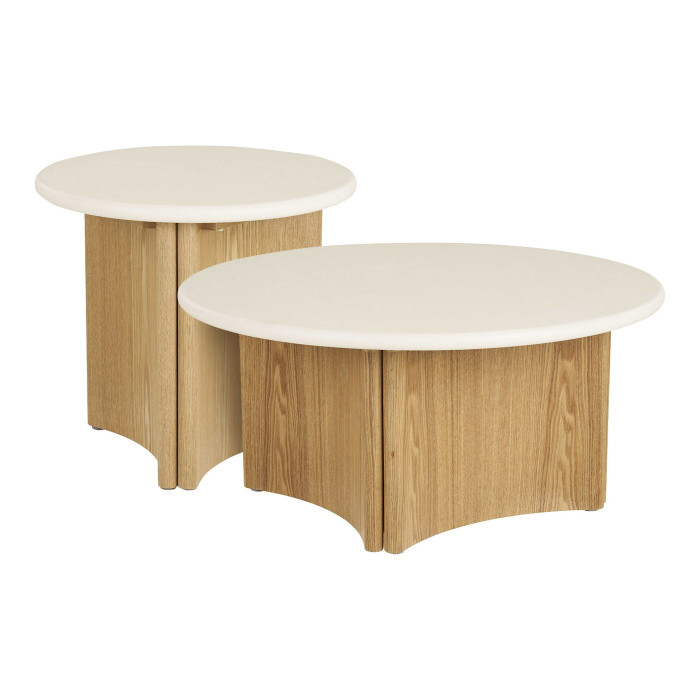Diivanilaud MOTRIL (2-osaline komplekt) — värv: valge / looduslik toon Diivanilaud MOTRIL (2-osaline komplekt) — värv: valge / looduslik toon